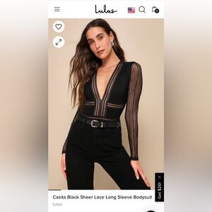 Lulu’s Casita Black Sheer Lace Long Sleeve Bodysuit